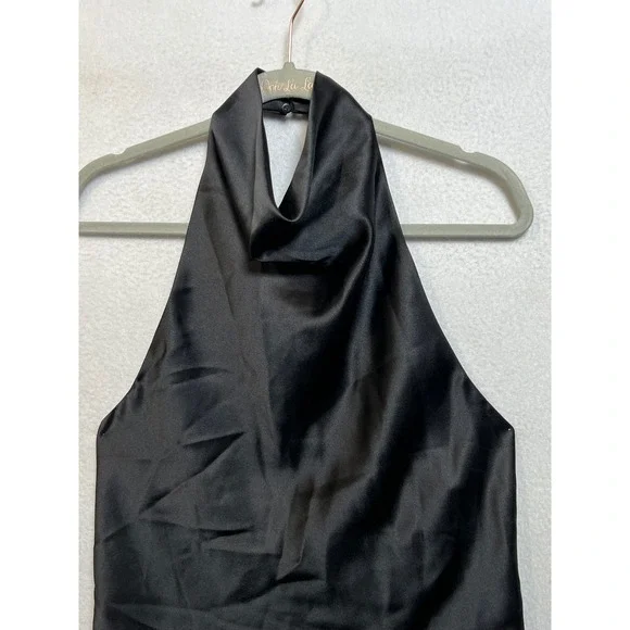 Zara Black Satin Halter Top Draped Cowl Neck Backless Party Blouse Medium - Picture 5 of 14